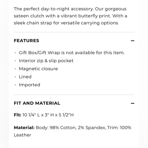 Talbots Black and White Butterfly Clutch with Detachable Gold Chain - Picture 3 of 10